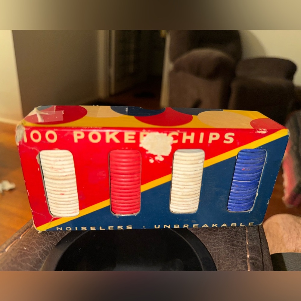 Vintage Poker Chips Set in Red, White, and Blue